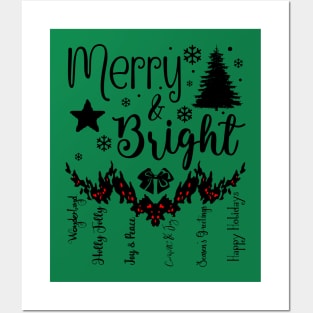 Merry & Bright Text Garland in Dark Font Posters and Art